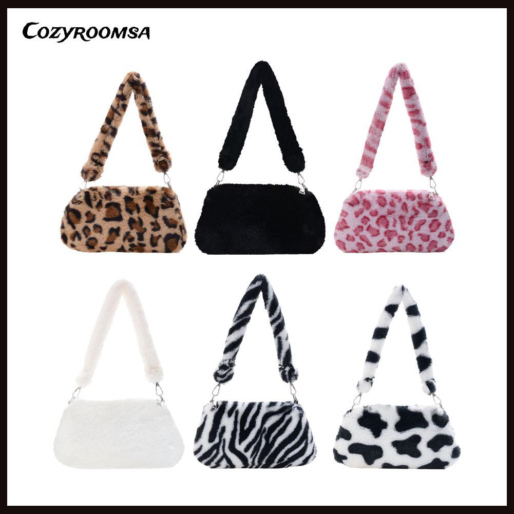 Túi xách tay phủ lông nhung họa tiết động vật thời trang retro mùa đông cho nữ | BigBuy360 - bigbuy360.vn