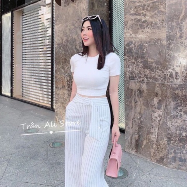 Áo croptop cộc tay chất cotton zip