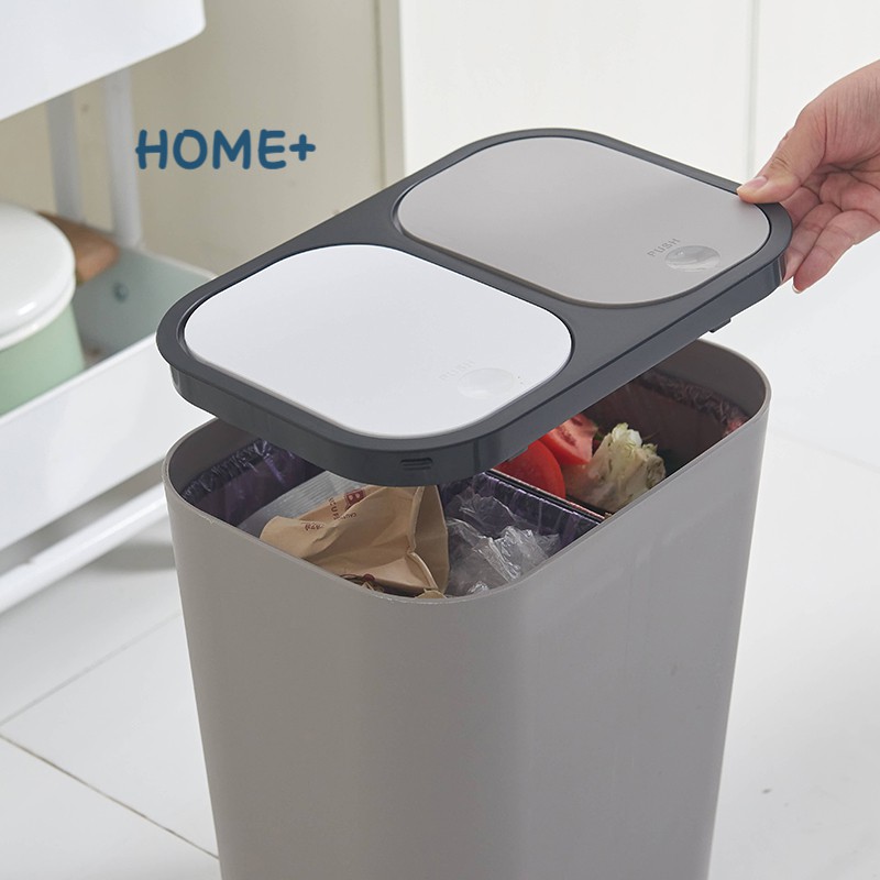 Thùng rác phân chia 2 ngăn khô và ướt loại đẩy vào cho phòng khách bên trong nhà