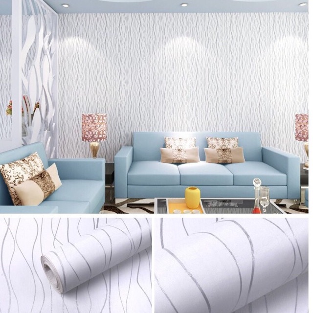 Giấy dán tường Vân sóng trắng và kẻ caro khổ 45cm
