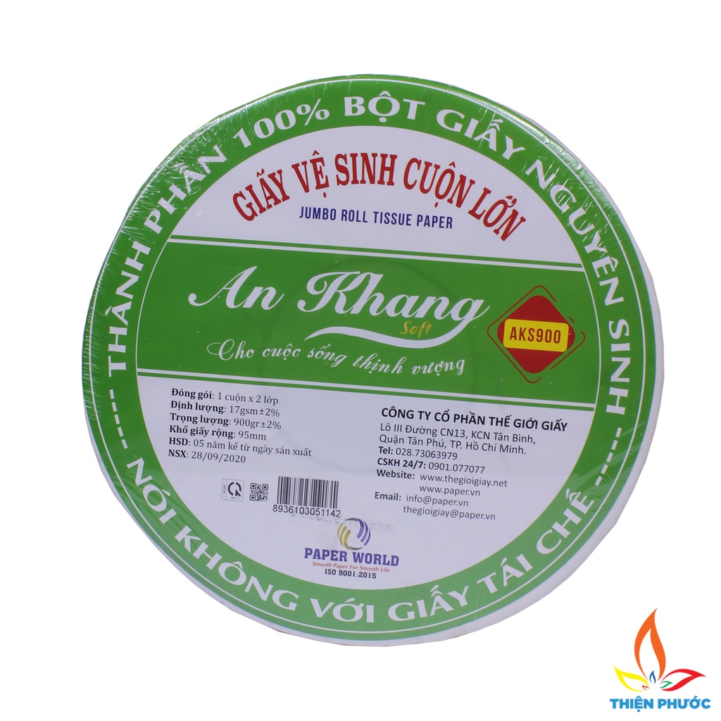 Giấy vệ sinh cuộn lớn An Khang 900g - Giấy cuộn công nghiệp 2 lớp SUKADO GIAYVS01