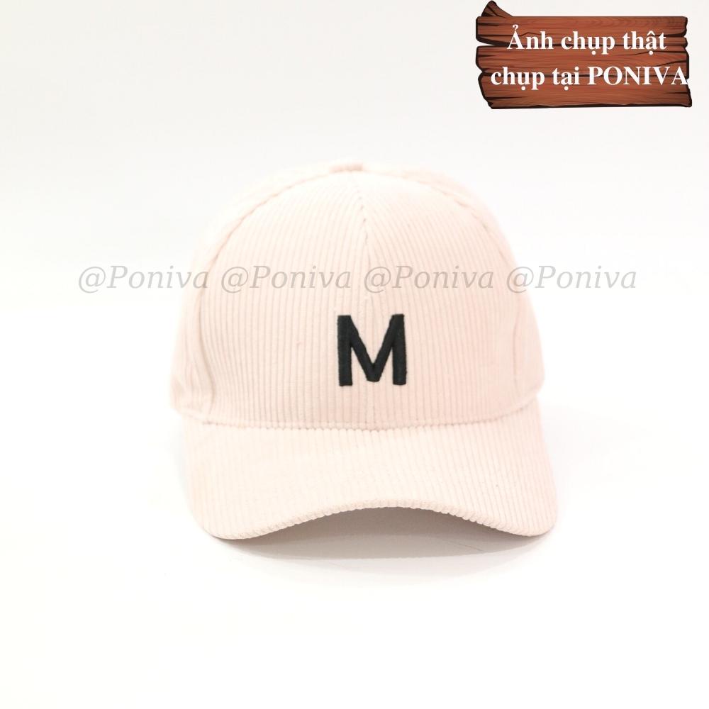Mũ lưỡi trai ❤️ Nón kết thêu chữ M chất nhung tăm  form unisex M1111 phong cách Ulzzang Thời trang PONIVA siêu hot