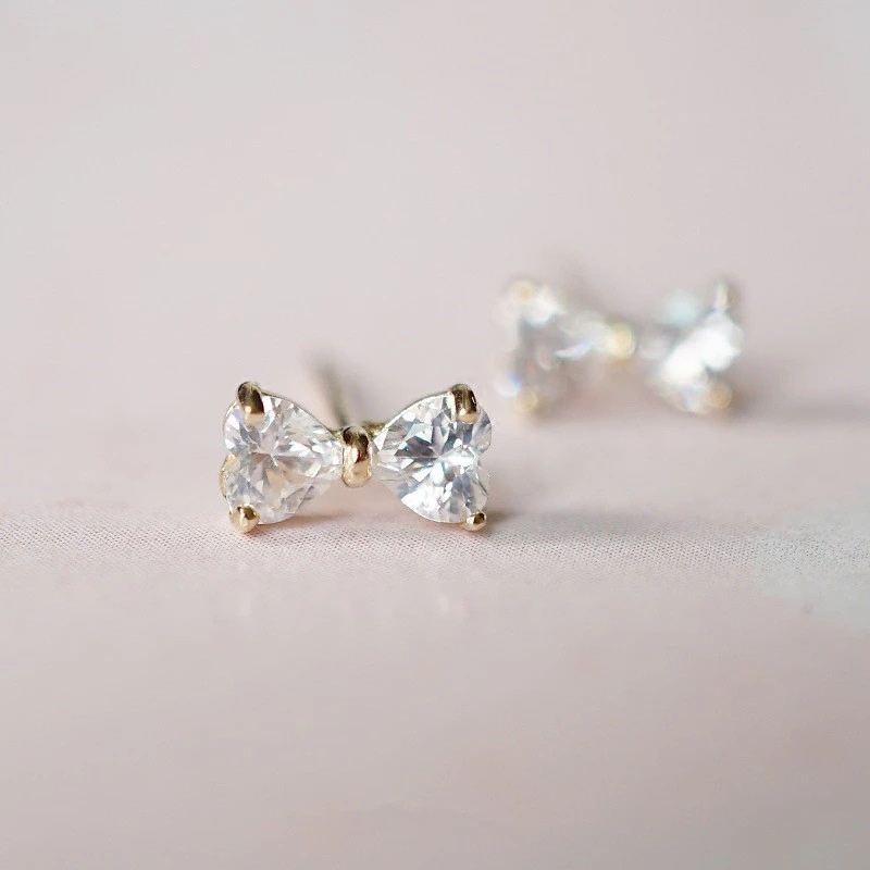 Đôi Bông Tai Mạ Vàng 14K Hình Chiếc Nơ Đính Đá Thời Trang Cho Nữ