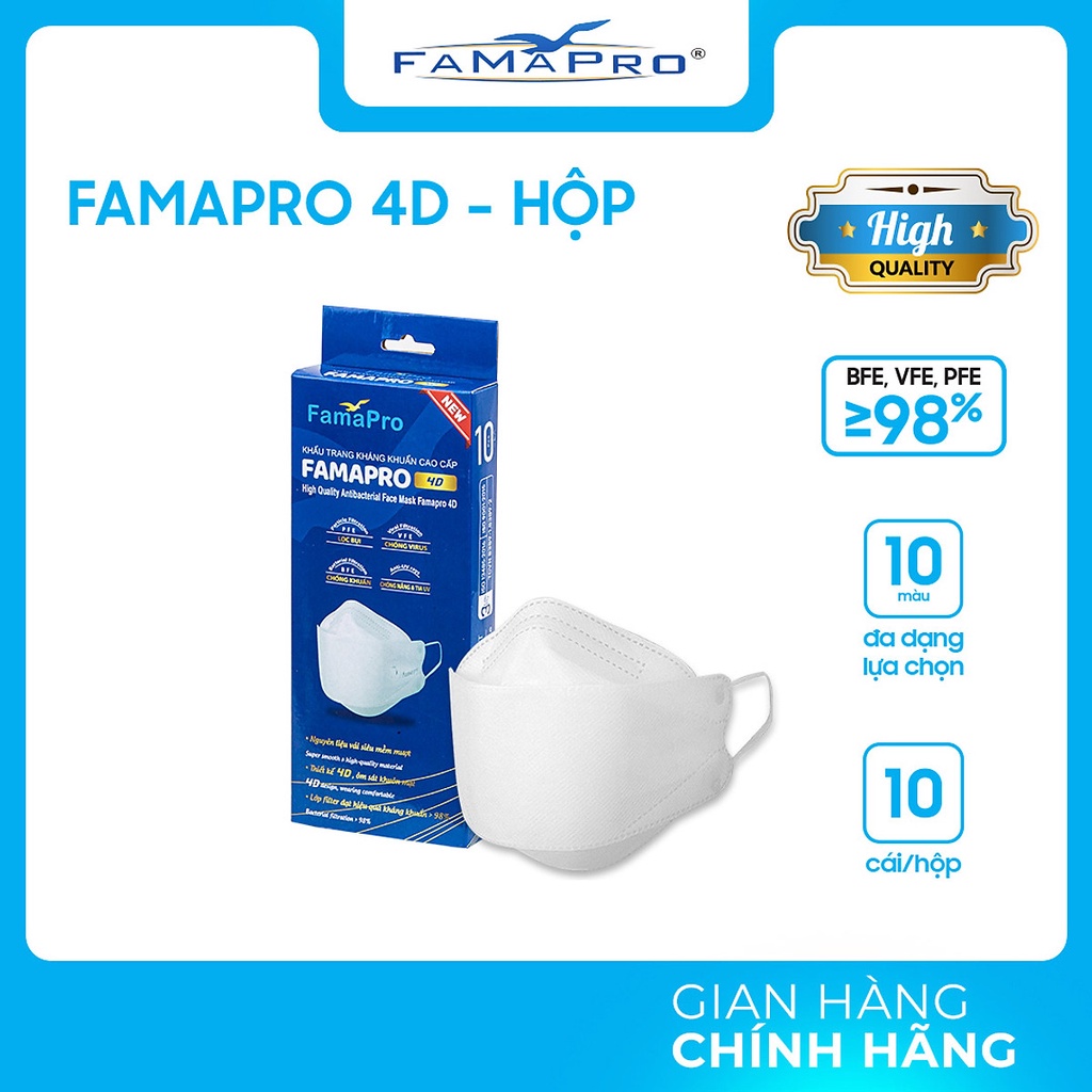 KHẨU TRANG 4D FAMAPRO (10 cái/ hộp - TRẮNG) HÀNG CAO CẤP  - BẢO VỆ HÔ HẤP