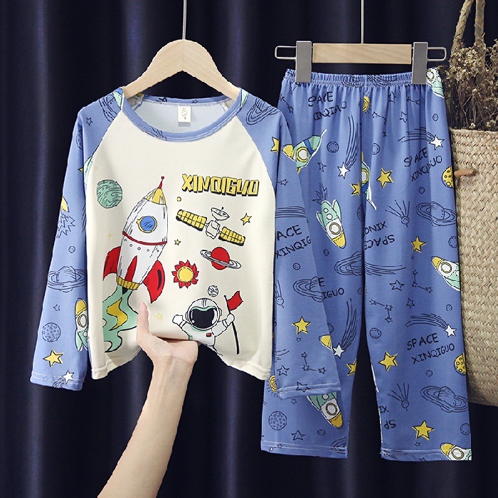 Bộ Đồ Ngủ Tay Dài Chất Cotton In Họa Tiết Hoạt Hình Phong Cách Hàn Quốc Thời Trang Cho Bé Trai Và Gái