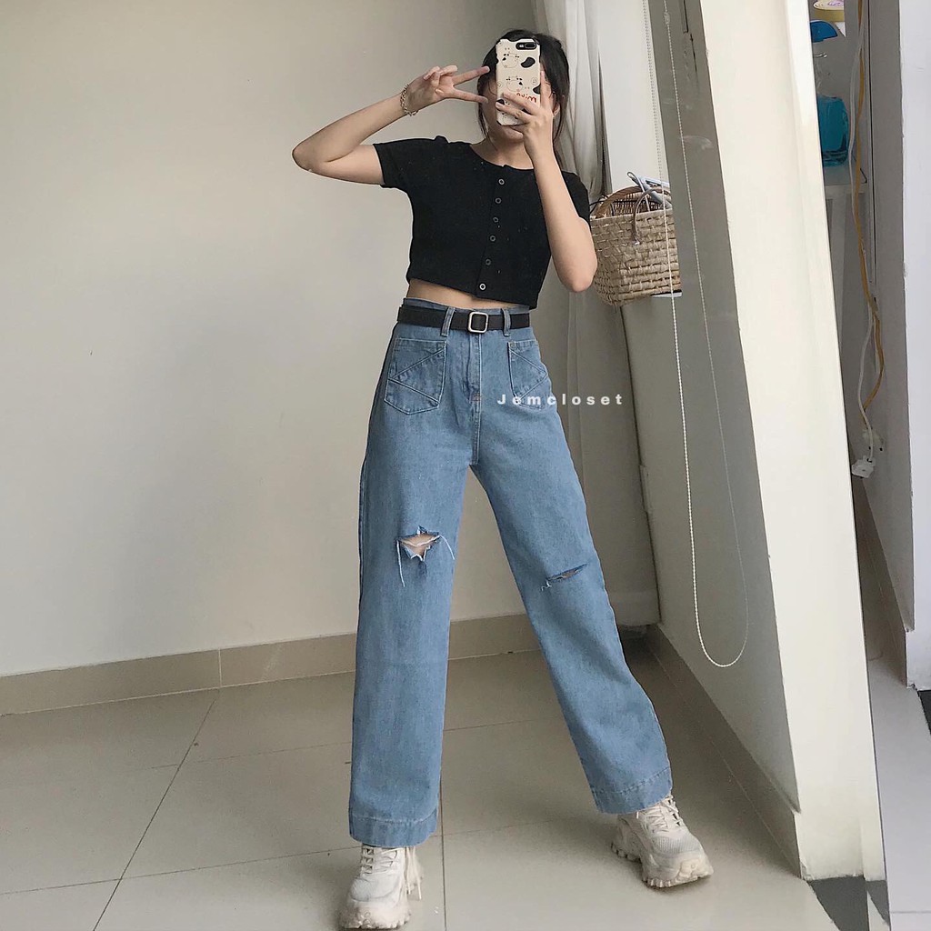 Quần Jean Baggy Nữ Lưng Cao Ống Suông Thiết Kế Cạp Cao Mặc Đi Học Siêu Xinh Ueua - 2650 JEMCLOSET