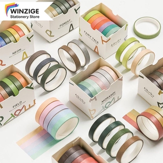 Winzige Set 7 cuộn băng dính washi màu macaron trơn trang trí thủ công