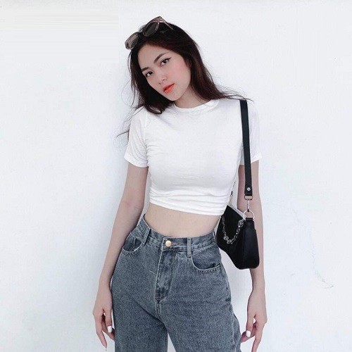 Áo croptop cổ tròn cộc tay CHIPXINHXK form dáng ôm body xinh xắn - màu Trắng