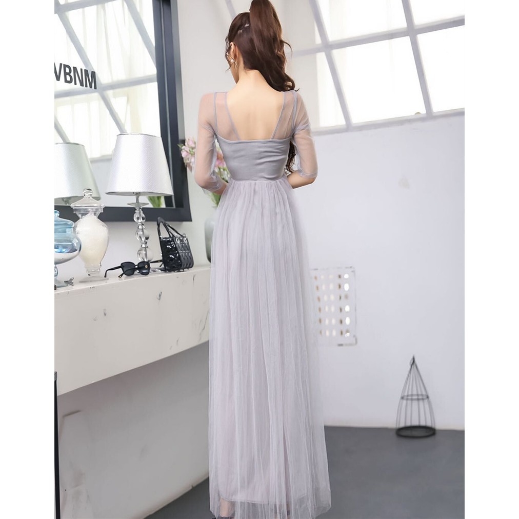 Đầm Dài Hở Lưng Phối Lưới Thời Trang Thanh Lịch Cho Nữ | BigBuy360 - bigbuy360.vn