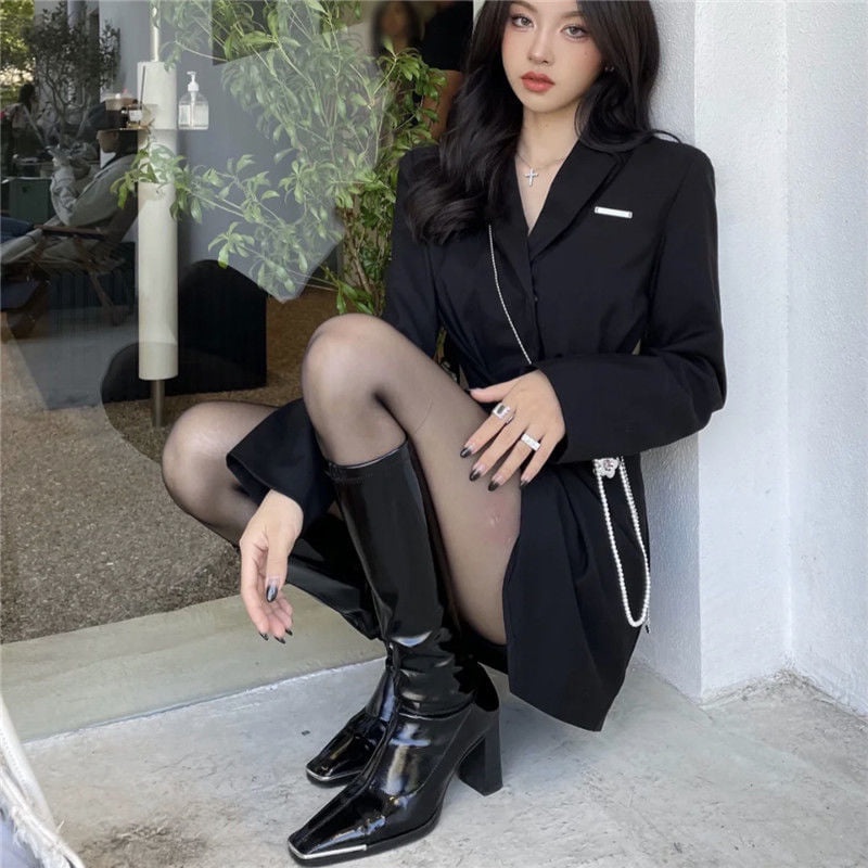 Bốt da mũi viền hợp kim sang chảnh