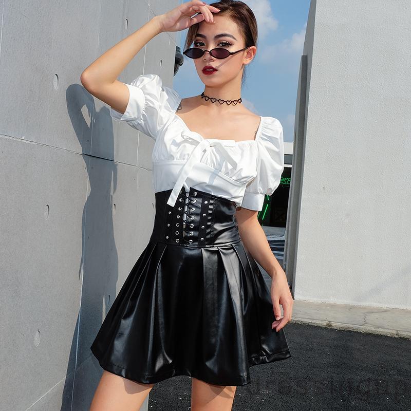 Chân Váy Da Giả Lưng Cao Phong Cách Hàn Quốc Cá Tính