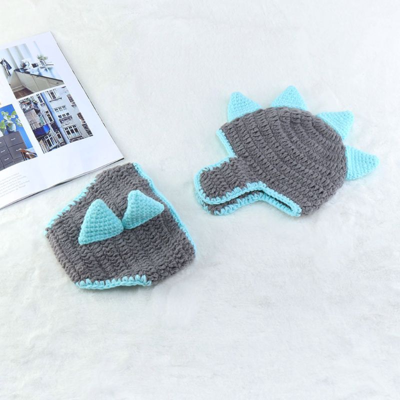 Mary☆2 Pcs Newborn Photography Props Suit Handmade Knitted Cotton Pants Hat Outfits