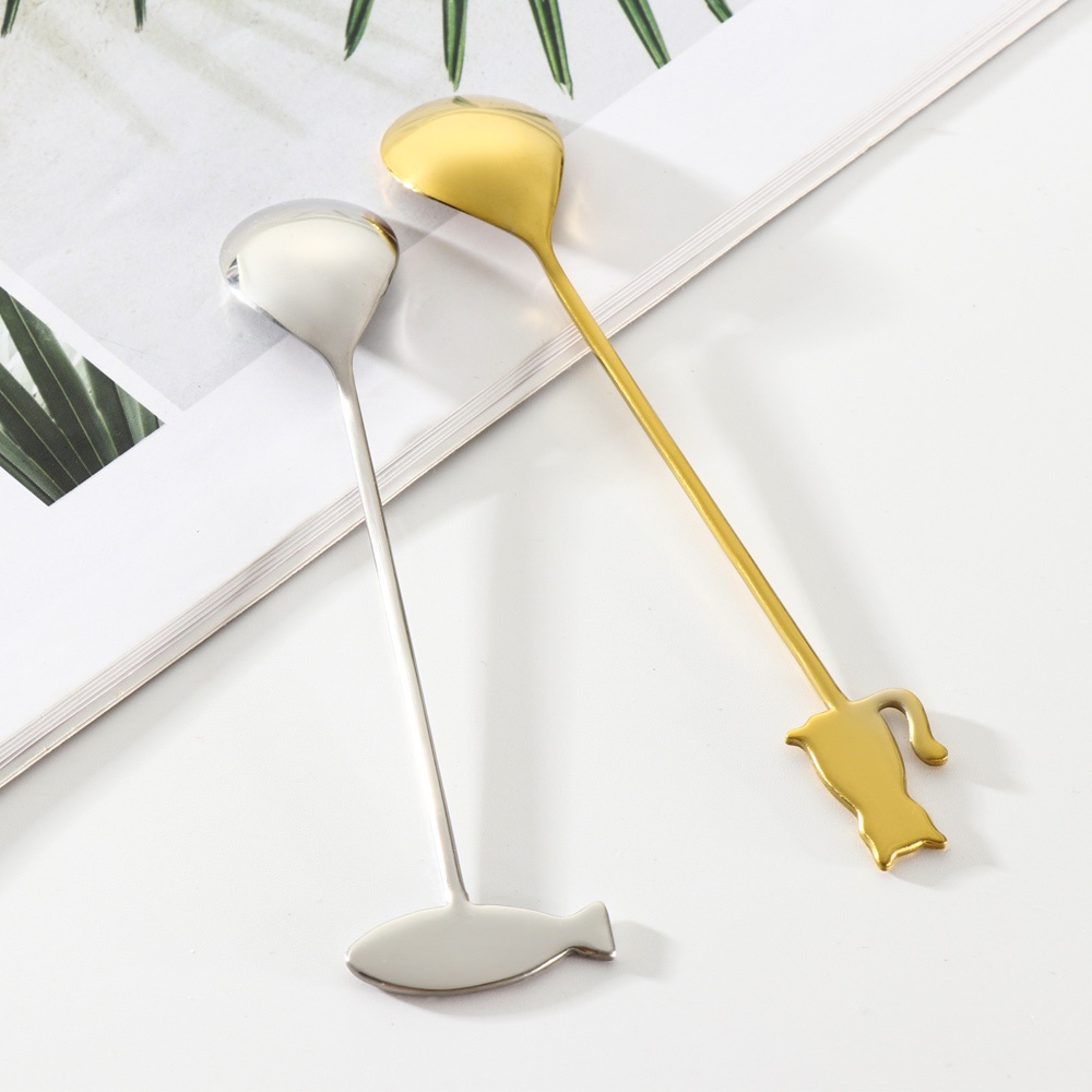 1 Muỗng Cà Phê Bằng Thép Không Gỉ Hình Mèo Hoạt Hình Dễ Thương Sáng Tạo