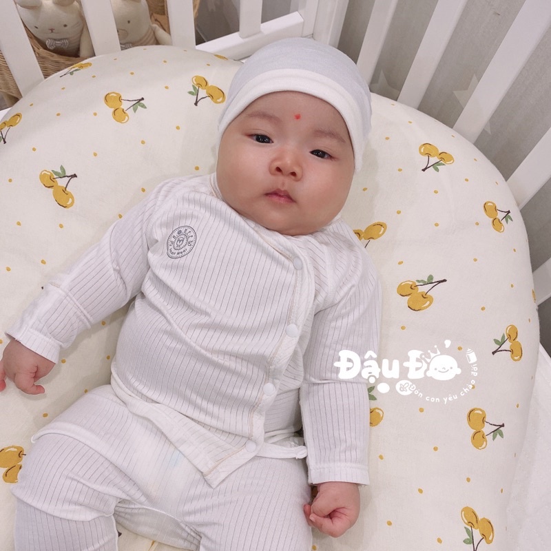 Gối chống trào ngược cho bé sơ sinh ĐẬU ĐỎ, Vỏ gối tháo rời sợi tre Muslin, Ruột gối bông microfiber êm mềm, KT 76*76