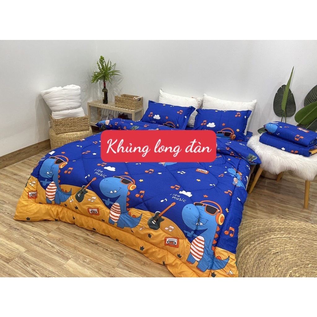 Bộ Chăn Phao Ga Gối 4 Món Poly,mẫu hot nhất-MẪU KHỦNG LONG ĐÀN