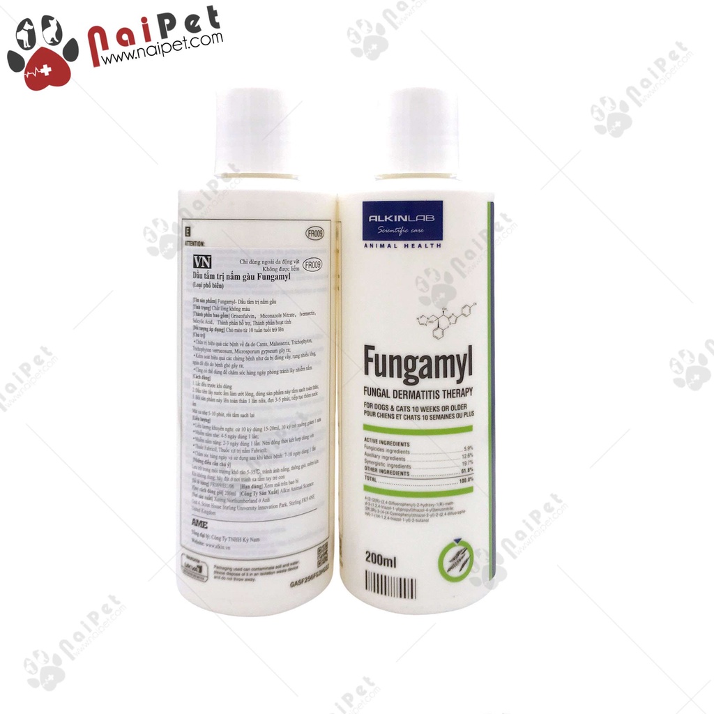 Dầu Tắm Trị Nấm Viêm Da Cho Chó Mèo Fungamyl Alkin 200ml