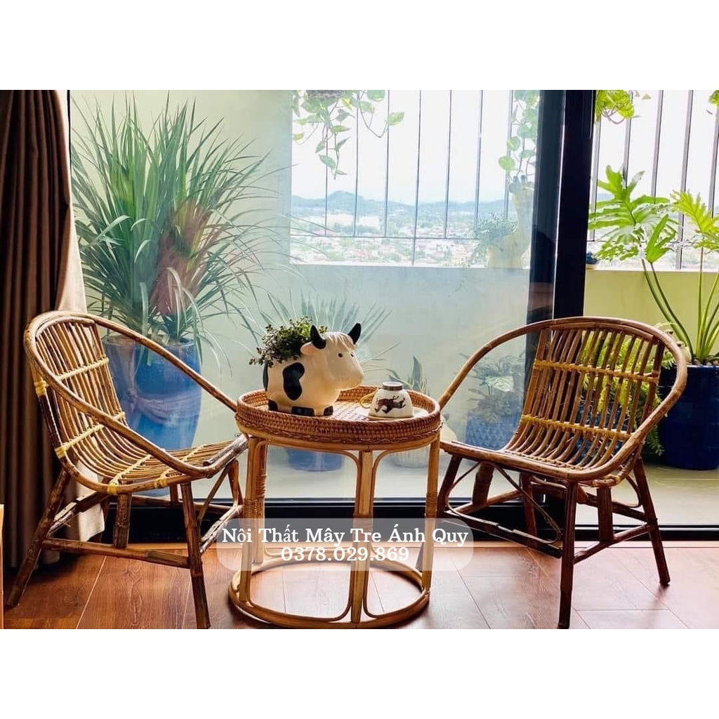 Bàn thớt gỗ - Bàn tròn mây - Decor trang trí nhà cửa, sân vườn, quán cafe, uống trà - Mây tre Ánh Quy