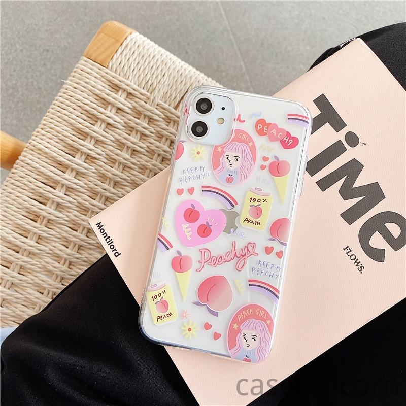 Ốp điện thoại mềm trong suốt in hình cô gái và đào hoạt hình cho iPhone 6 6s 7 8 Plus 11 12 Pro Max iPhone 12 mini XR X XS MAX | BigBuy360 - bigbuy360.vn
