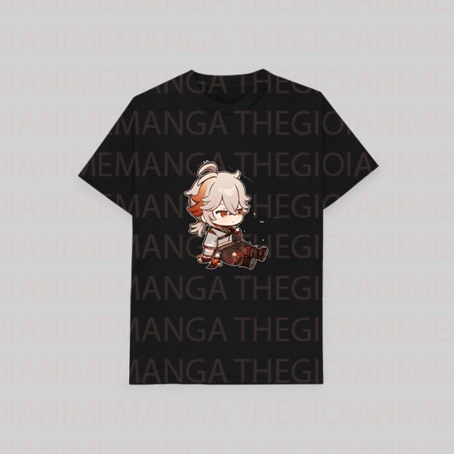 Áo thun phông đen in hình nhân vật KAZUHA game GENSHIN IMPACT chibi anime thời trang nam nữ cá tính