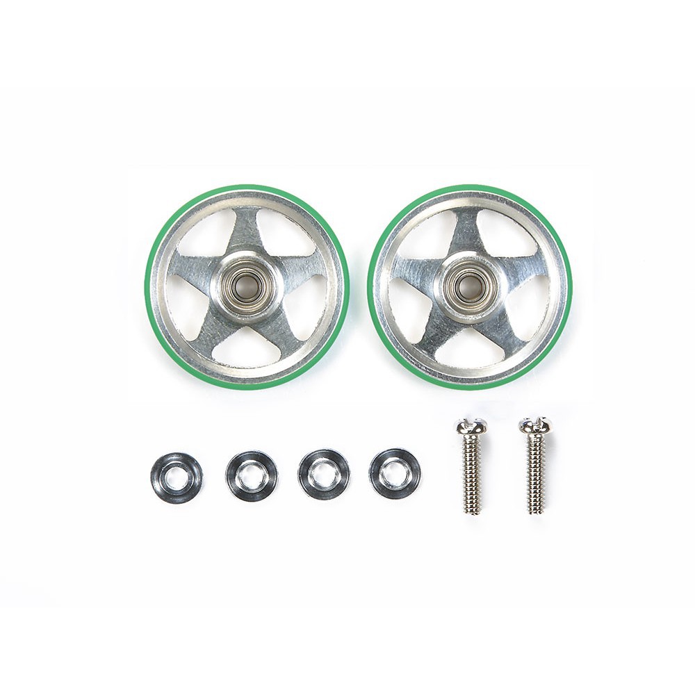 95493 Phụ Kiện Mini 4WD 19mm ALUMINUM ROLLERS (5 SPOKES) w/PLASTIC RINGS (GREEN)  - GDC