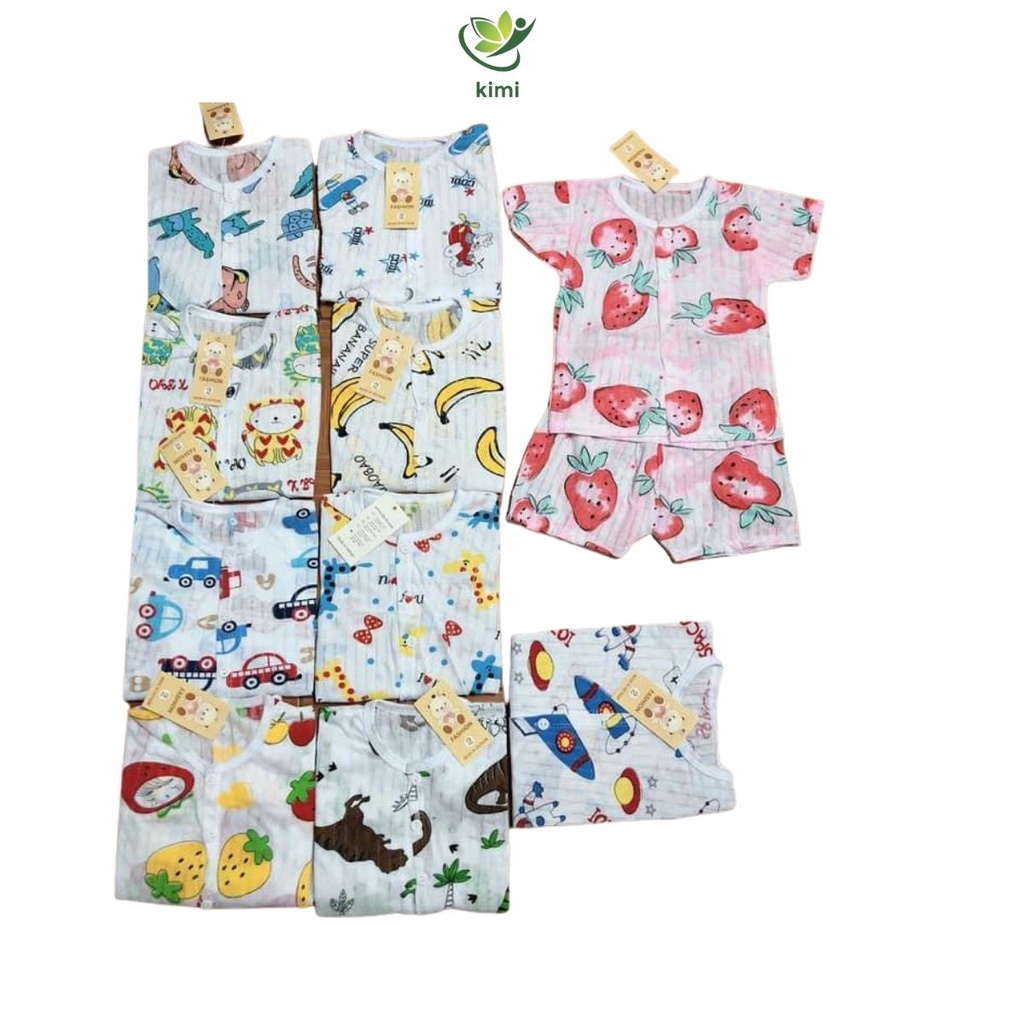 Bộ cộc tay cotton giấy cúc cài vai cho bé trai bé gái trẻ sơ sinh từ 3-15kg 10H