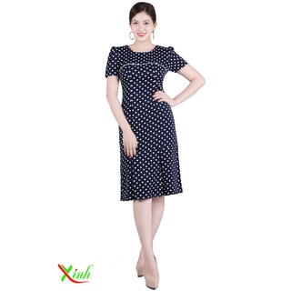 Đầm suông chấm bi xanh đen ThoiTrangXinh DL704