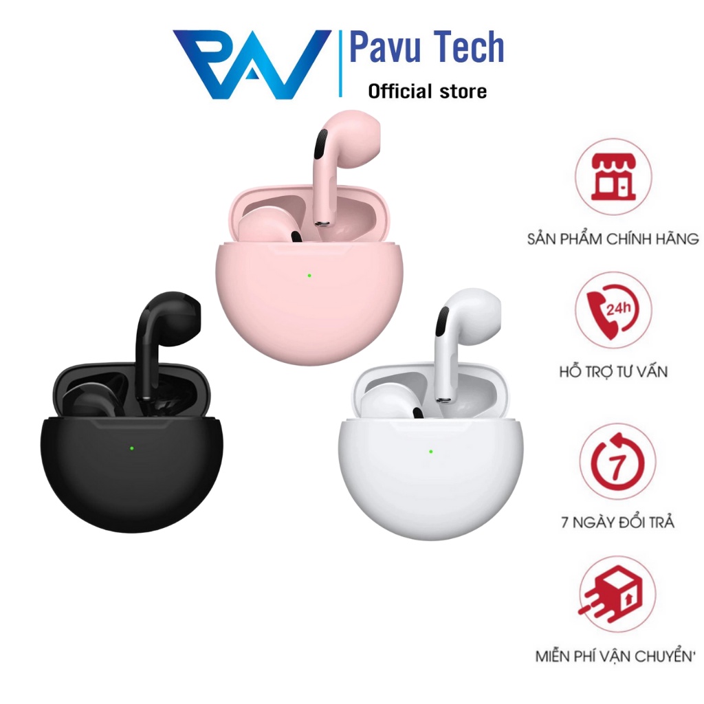 Tai Nghe Bluetooth không dây Pro 6 TWS Phiên Bản Cao Cấp PIN 4H - Cảm Biến, Đổi Tên - Có Mic - Chính Hãng Pavu Tech