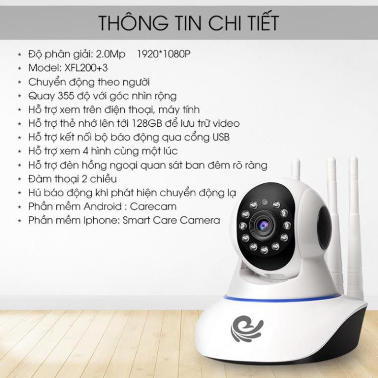 Camera Wifi - Carecam An Ninh Trong Nhà XFL200+3 -Xoay Theo Chuyển Động