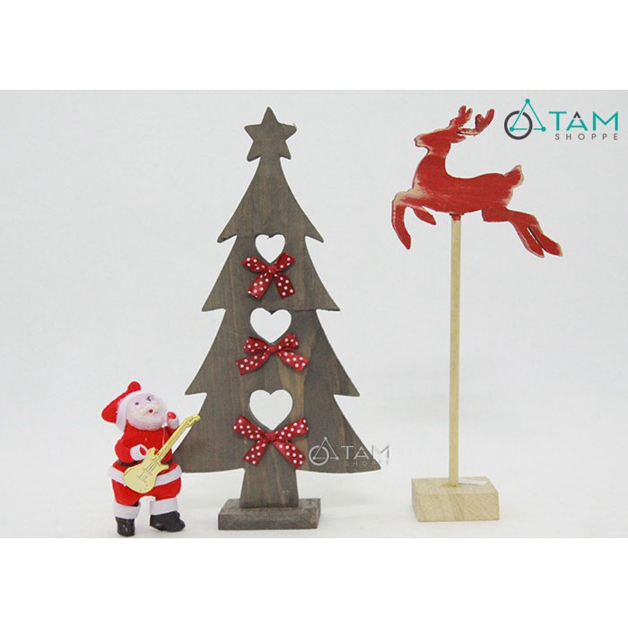 Combo 3 món đồ trang trí Noel Vintage bằng gỗ để bàn XMAS-06