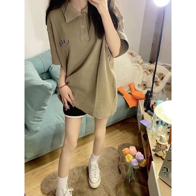 Áo polo Tay Ngắn Dáng Rộng Phong Cách Harajuku Thời Trang Mùa Hè Cho Nữ