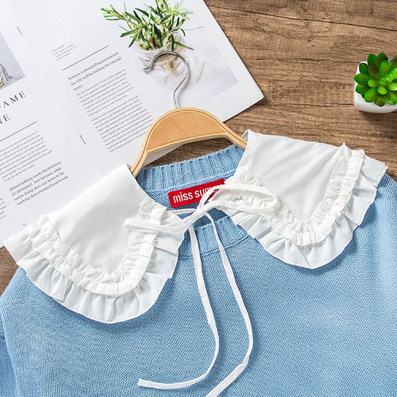 * San * Áo Sơ Mi Cổ Búp Bê Hai Lớp Phối Bèo Và Nơ Màu Trơn Dành Cho Nữ Sh