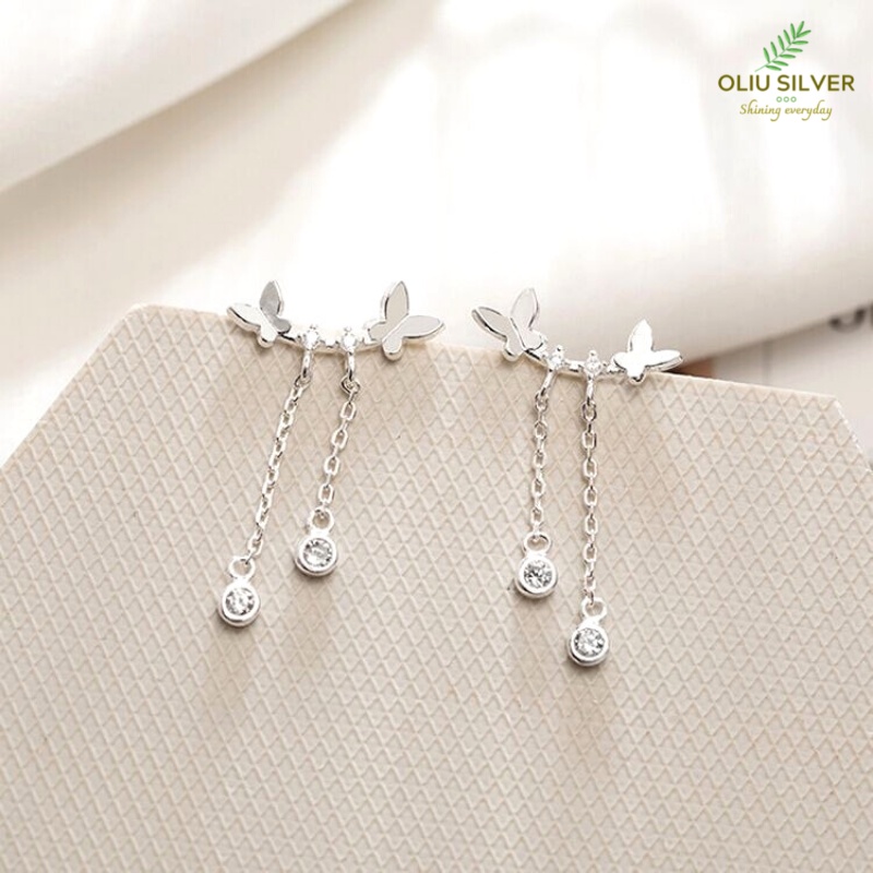 Bông Tai Bạc S925 Butterfly Tua Rua Xinh Xắn | Khuyên Tai Nữ Trang Sức Bạc Thời Trang