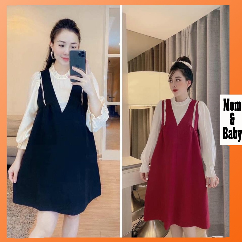 Váy bầu thời trang thiết kế dài tay M210 chất lụa hàn châu freesize từ 45 đến 70kg