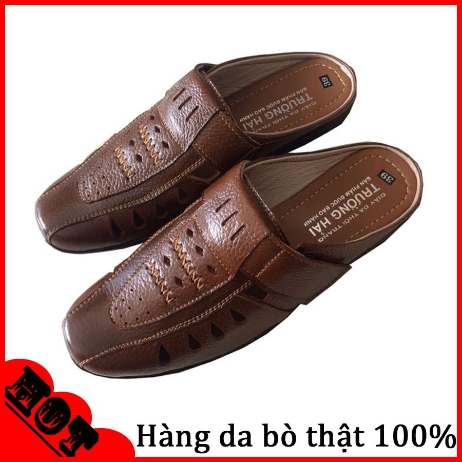 Dép bít mũi nam da bò mùa hè thơi trang cao cấp TH BM215