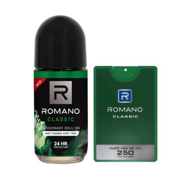 Combo Nước hoa bỏ túi Romano Classic 18ml Và lăn khử mùi Romano Classic 50ml