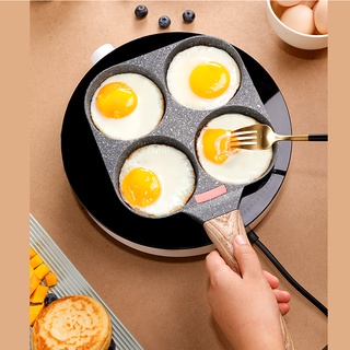 Chảo 4 khuôn chống dính chiên trứng làm bánh pancake bánh burger tay cầm gỗ