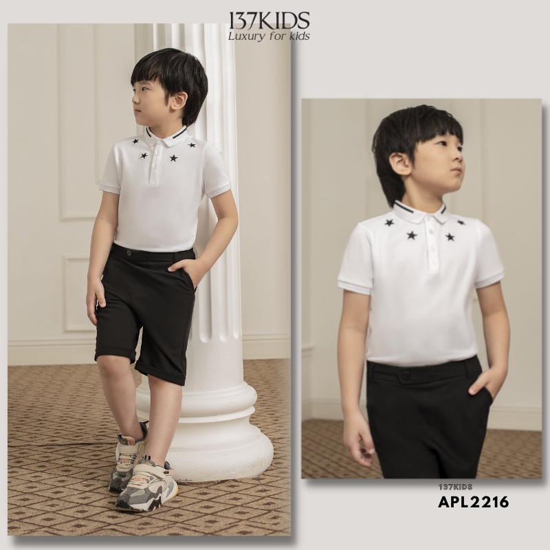 Áo polo cộc tay cho bé trai 137Kids hình ngôi sao chất cotton thoáng mát