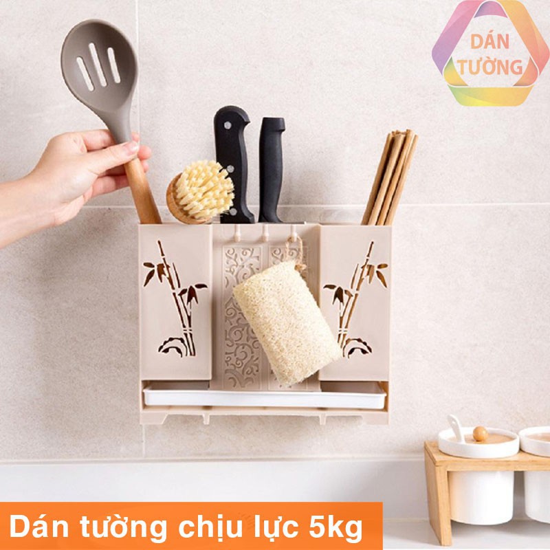 Ống Đựng Dao Đũa Muỗng Dán Tường, Để Bàn Nhà Bếp Họa Tiết Trúc Xinh ống đũa