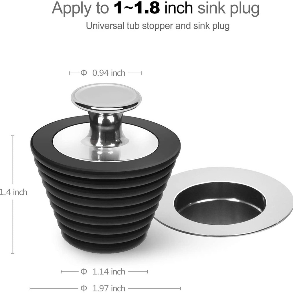 Nút Chặn Lỗ Thoát Nước Bồn Tắm Bằng Silicone Và Thép Không Gỉ Màu Đen/Xám