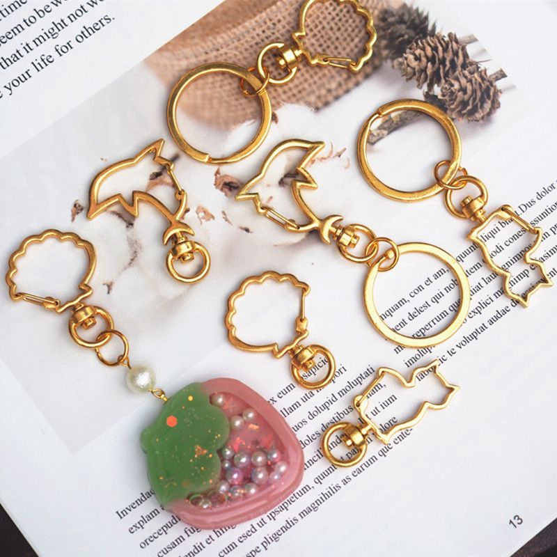 Bộ 3/5 vòng móc khóa hình cá voi/mèo/vỏ sò rỗng để gắn hình trang 