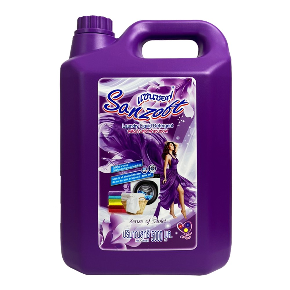 Nước giặt xả đậm đặc 6in1 hoa Violet SANZOFT 5000ml - can giặt xả màu tím Sense of Violet Thái Lan