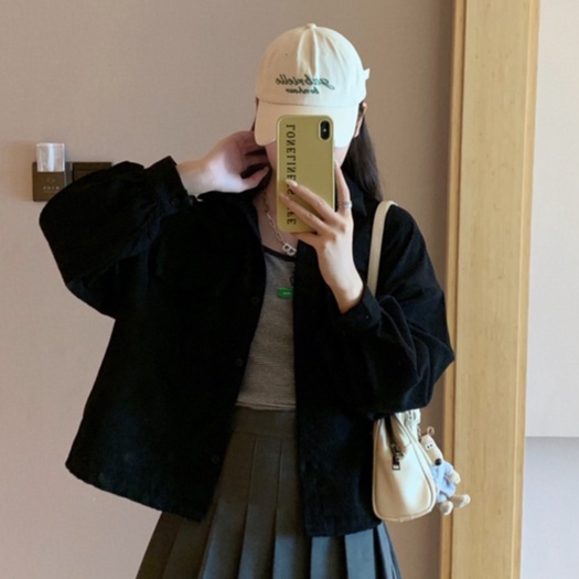 ZHELIHANGFEI Áo Khoác Tay Dài Cổ Bẻ Dáng Rộng Lưng Cao Kiểu Retro Cá Tính