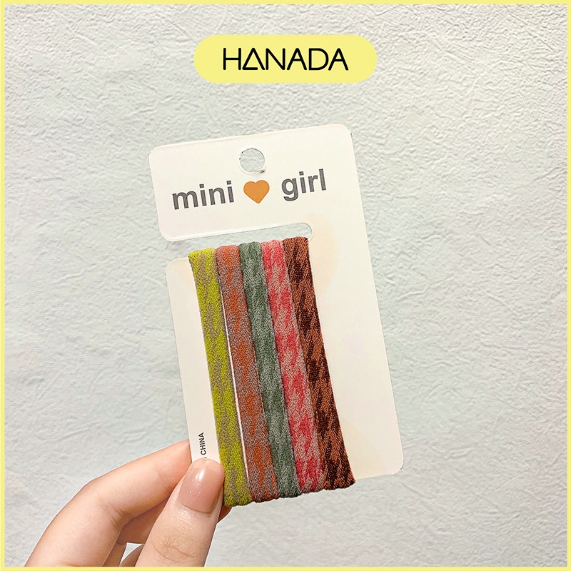 Set 5 Dây Cột Tóc Cao Su Đàn Hồi Dày Phong Cách Vintage Hanada K16-T013