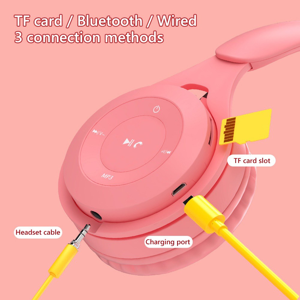 Tai nghe chụp tai bluetooth không dây âm thanh Hifi 6 màu macaron tuỳ chọn