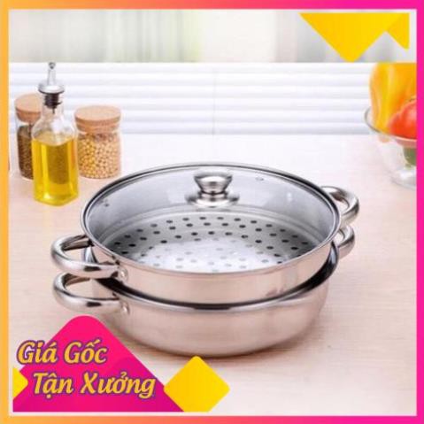 Bộ xửng hấp inox 28cm - nồi hấp đa năng 2 tầng cao cấp nắp kính