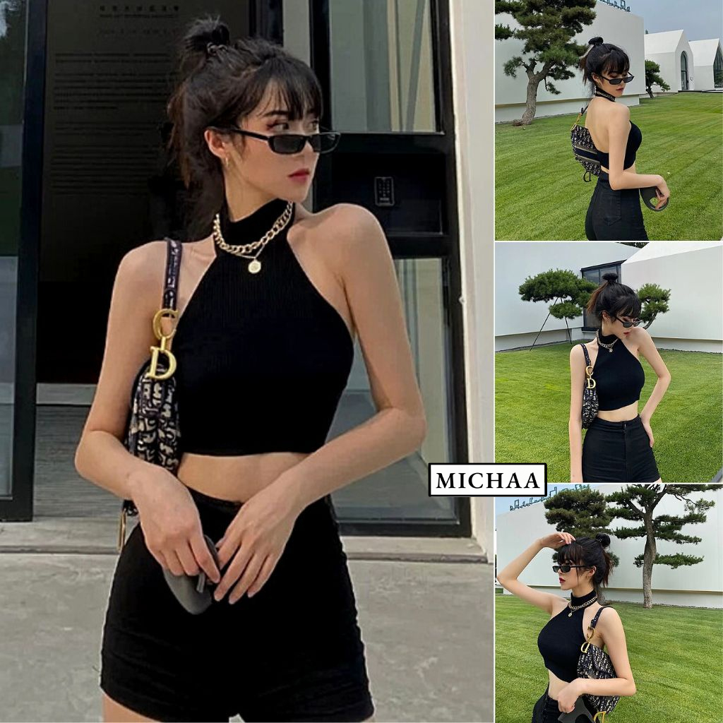 Áo Croptop YẾM CỔ LỌ Nữ Thun Gân Ulzzang Kiểu Ôm Body, Áo Thun Phong Cách Sexy Thời Trang - MICHAA CR56