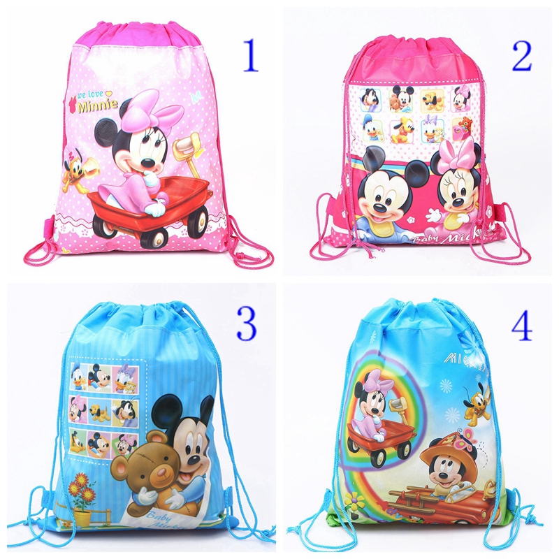 1 balo dây rút bằng vải không dệt hình chuột mickey minnie đáng yêu