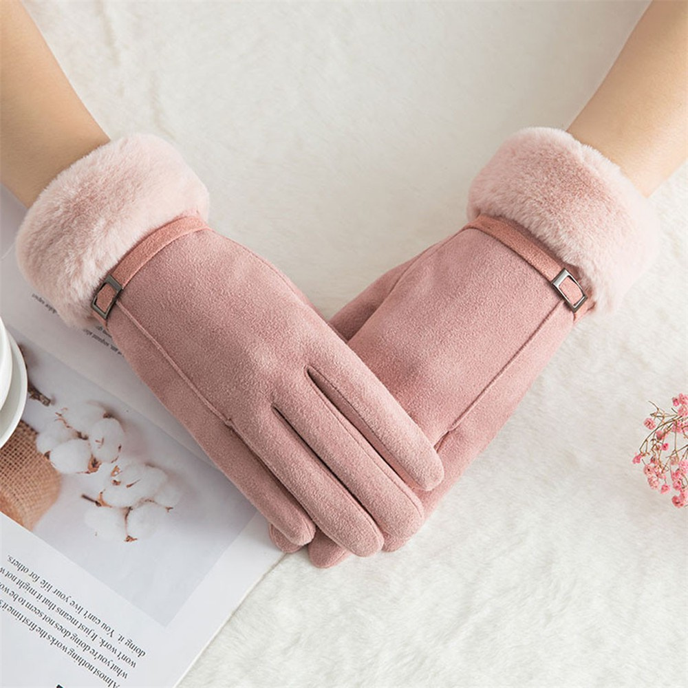 MELODG New Fashion Faux Fur Gloves Winter Touch Screen Cashmere Mittens Women Thicken Warm Windproof Plus Velvet Candy Color Ski Driving Gloves/Multicolor