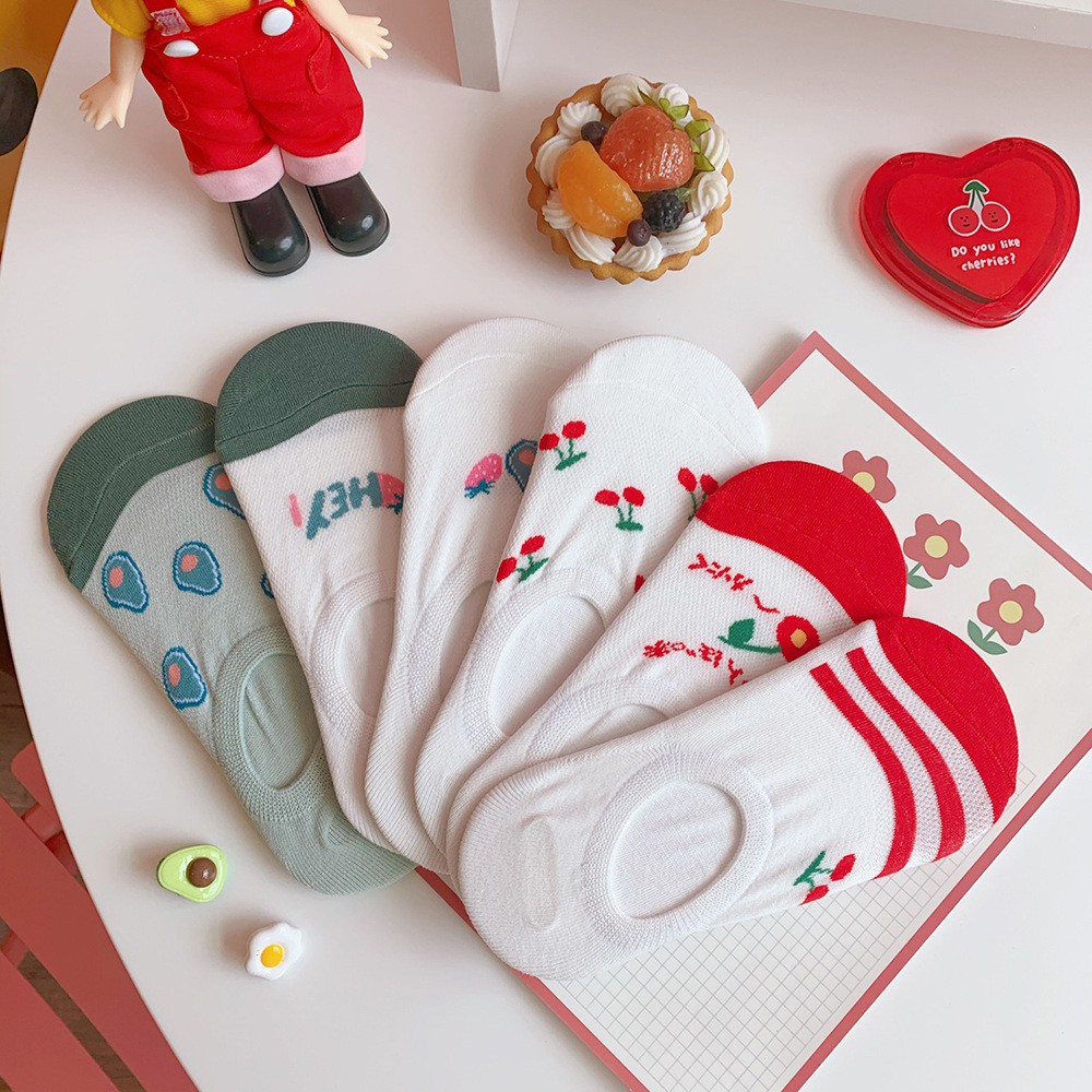 Tất Vớ Thuyền Chống Trượt, Tụt Gót Hình Hoa Quả Trái Cây Hoạt Hình Mặt Cười Cute Cartoon Socks