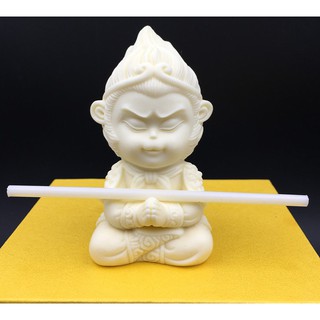 Tượng tôn ngộ không bằng gỗ màu trắng trang trí oto, tượng mỹ hầu vương bằng gỗ